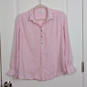 beachLunchLounge | Pink White Striped Popover Shirt Size Small